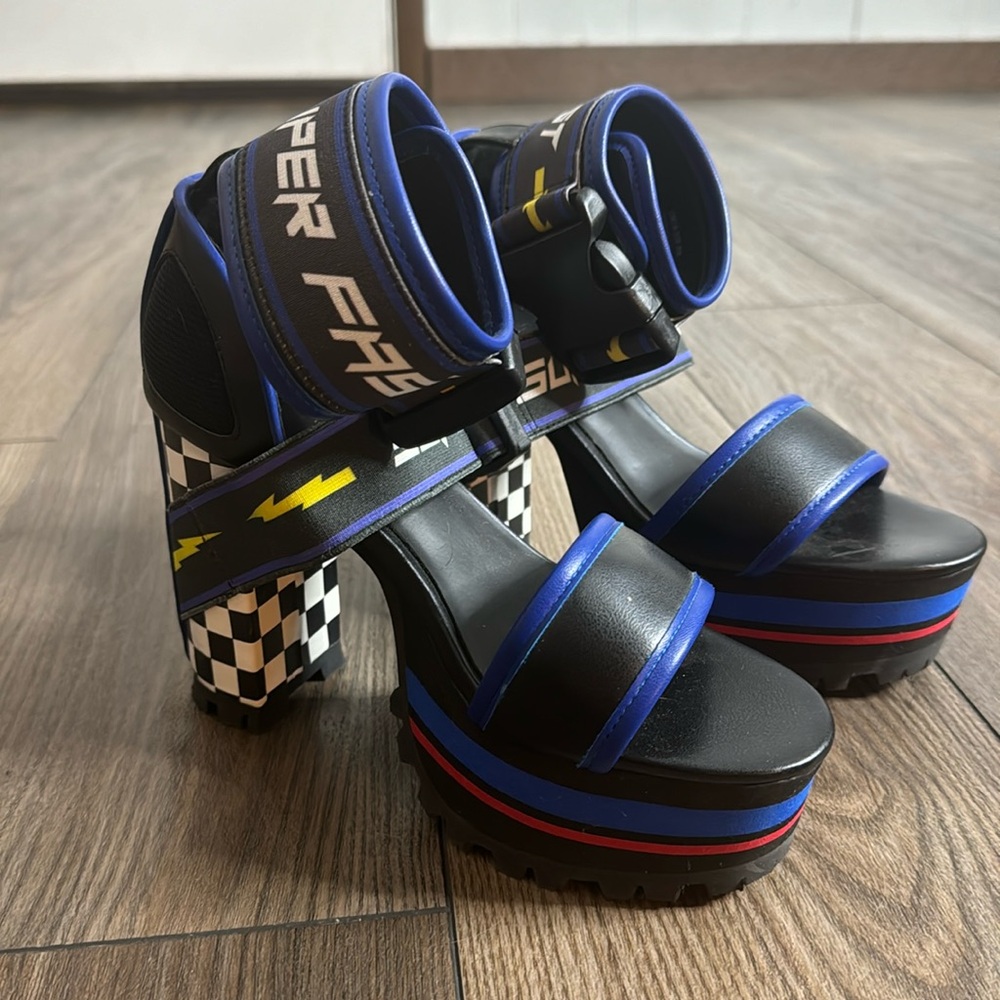 Women’s Platform Sandal - Black & Blue Racing Accent